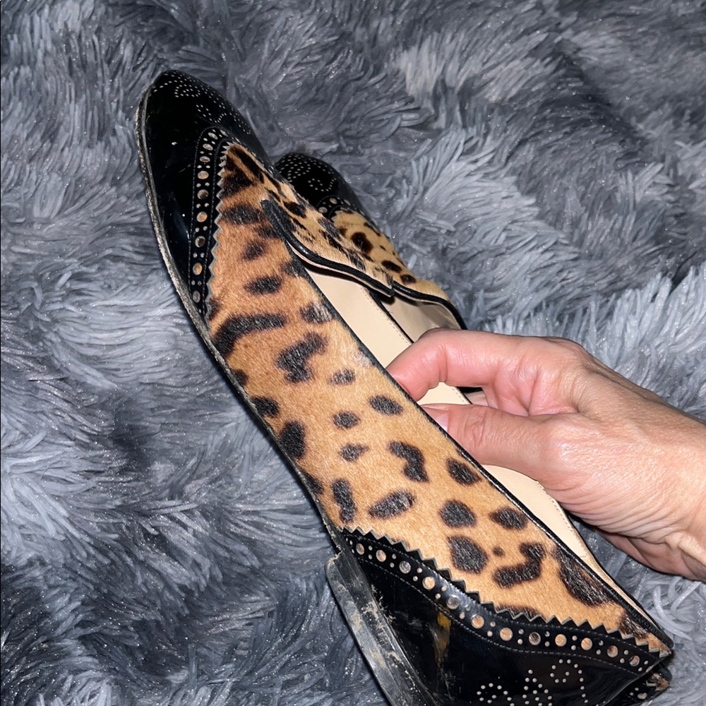 Marchesa Pony Fur and Laser cut Patent Leather Leopard Flats 41 US 11 - Picture 6 of 9